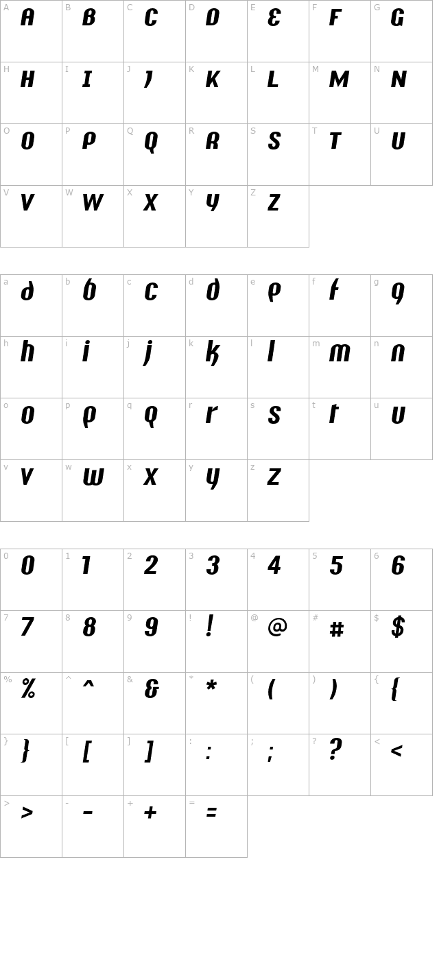 Y2K Analog Legacy Italic character map