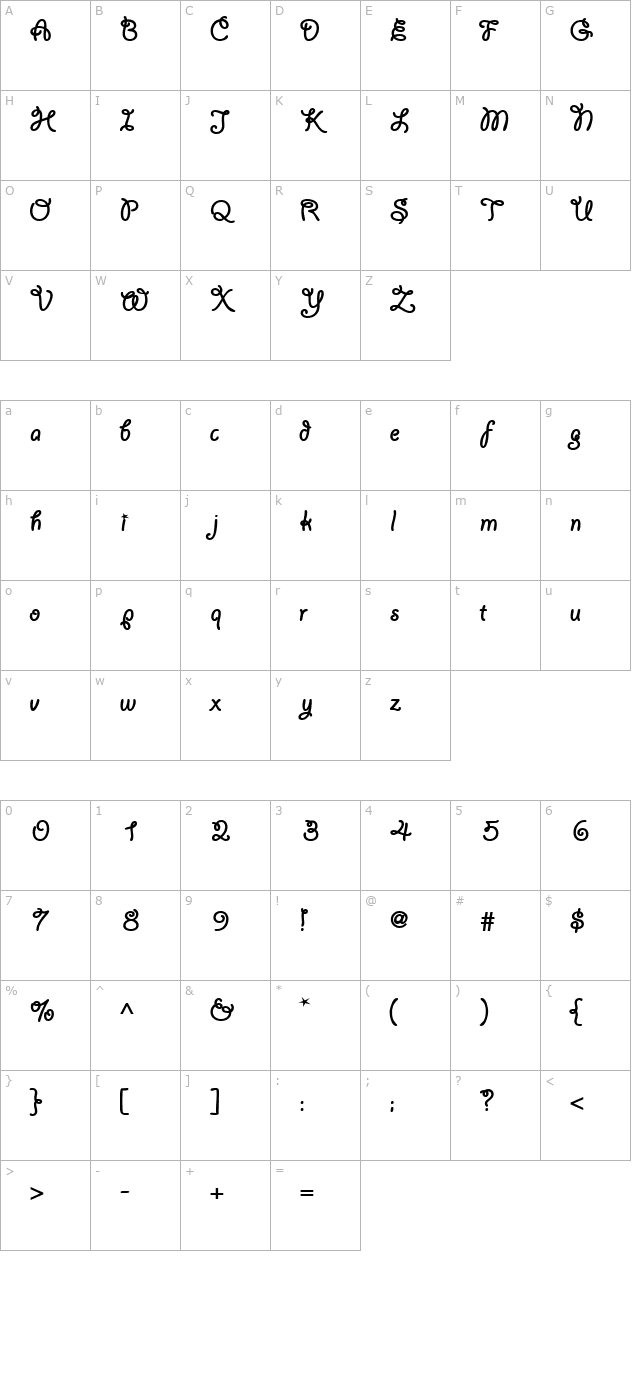 yahoossk-bold character map