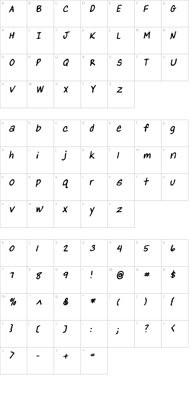 yankshand-bold-italic character map