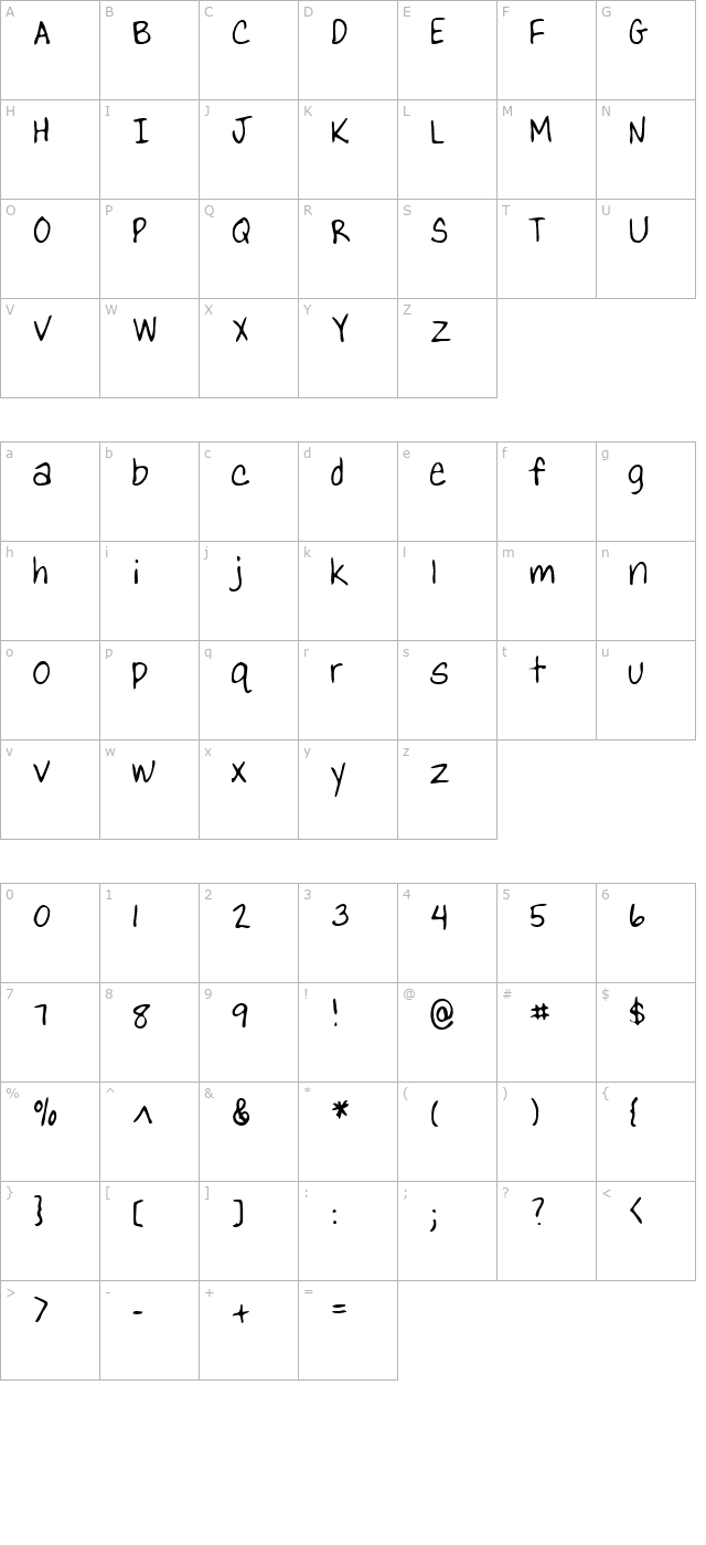 YanksHand Regular character map