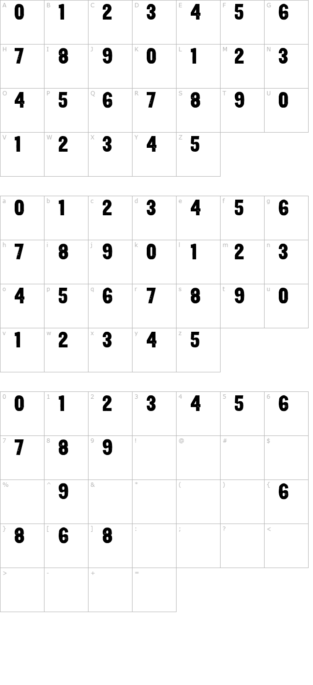 yardbird-numerals character map