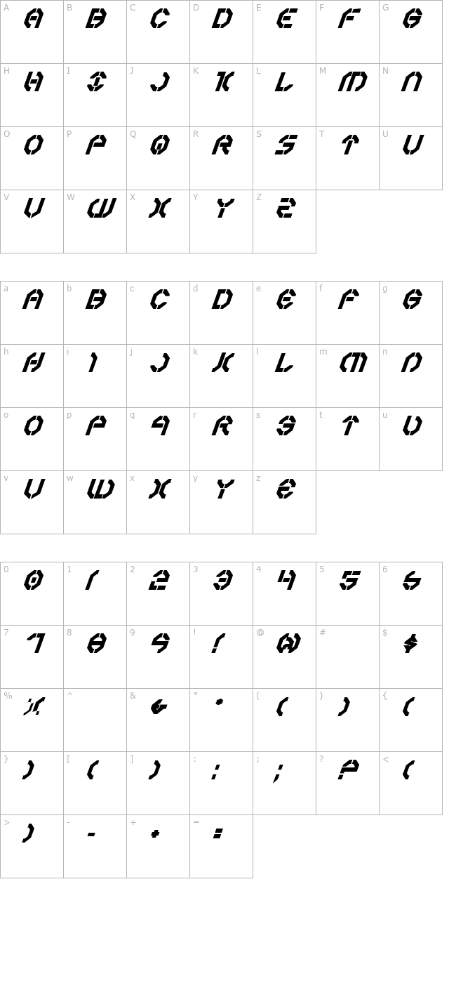 Year 3000 Bold Italic character map