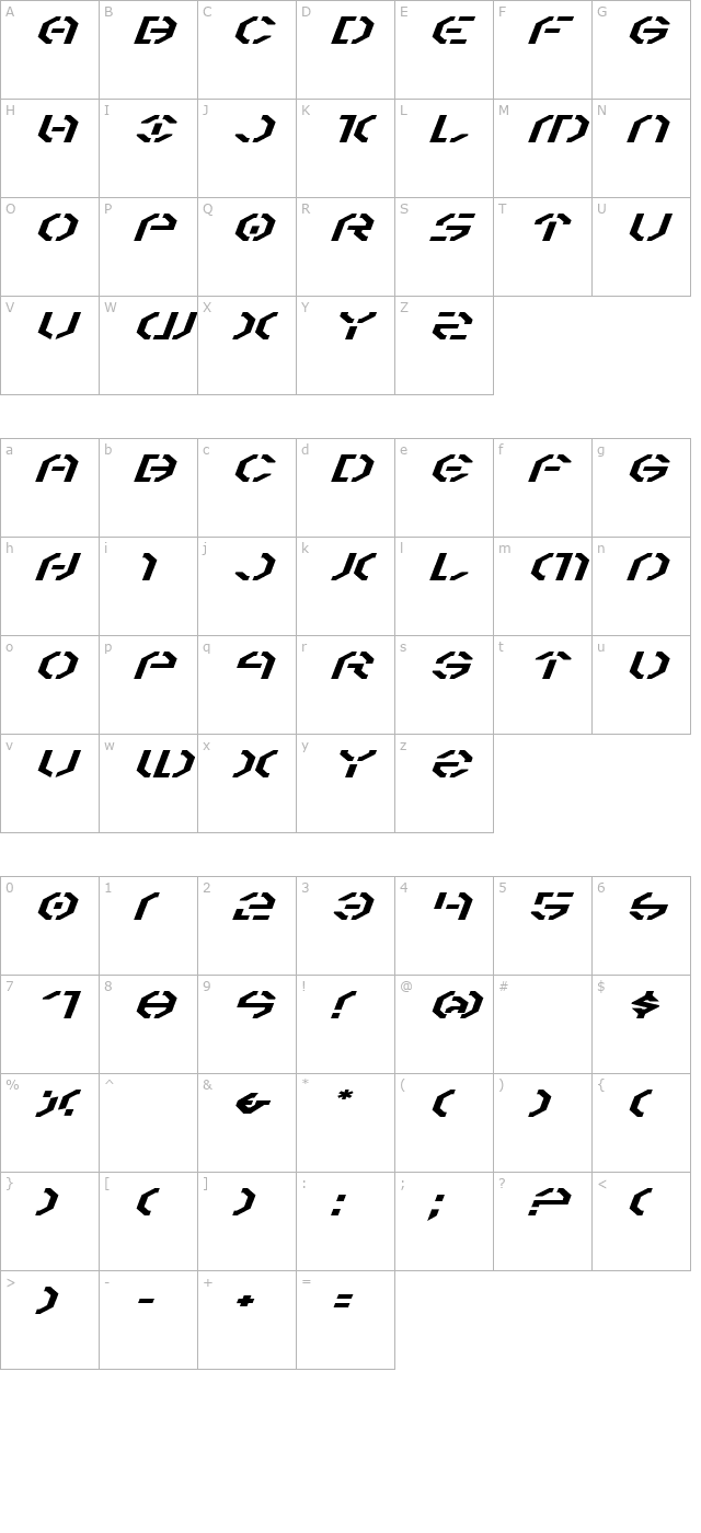 Year 3000 Expanded Italic character map