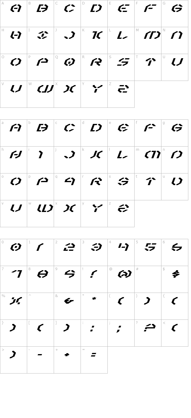 year-3000-expanded-italic character map