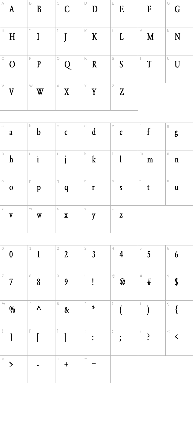 yearlind-normal-condensed-bold character map