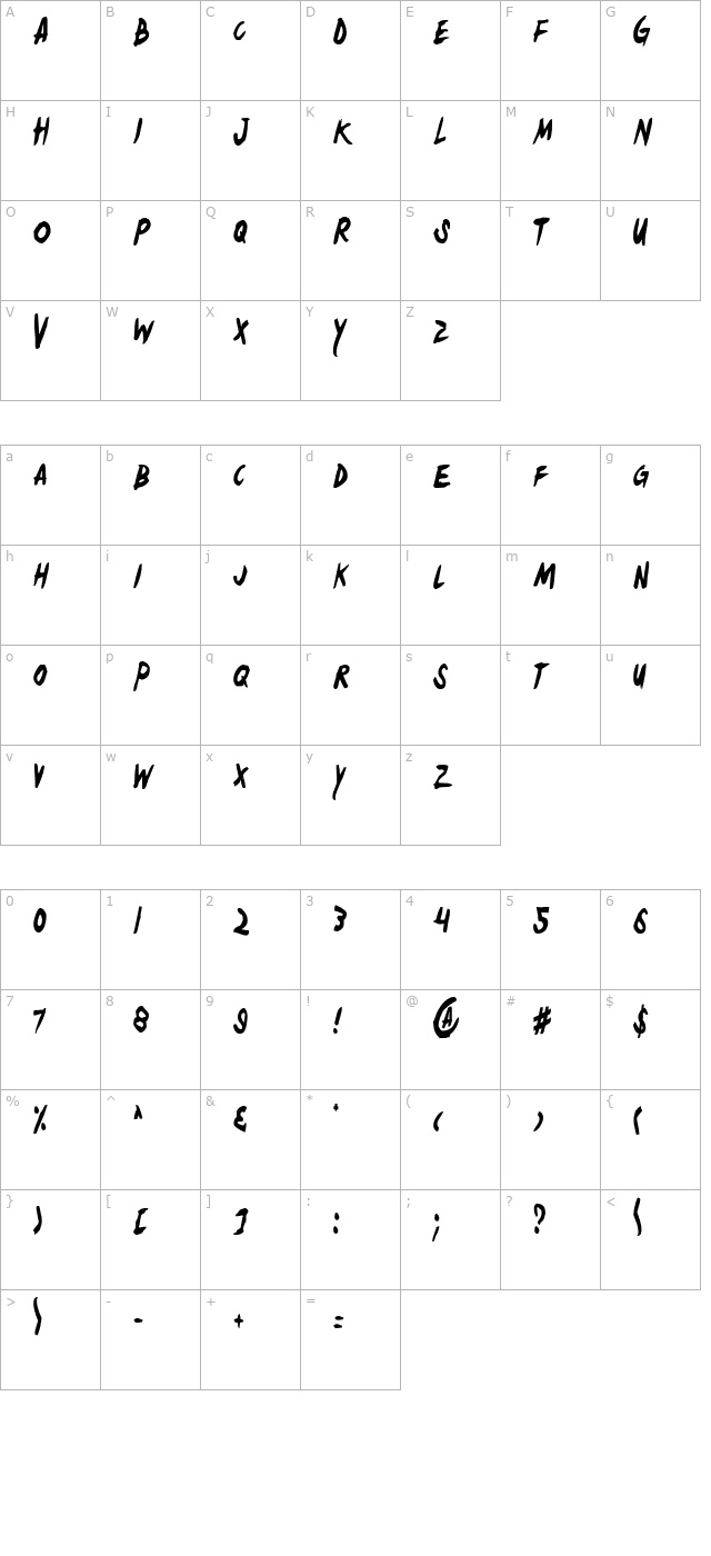 yellowjacket-condensed character map