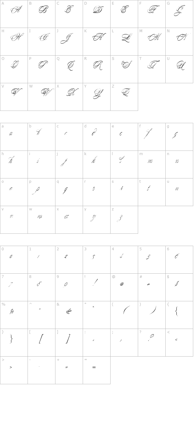 Yesterday-Regular character map