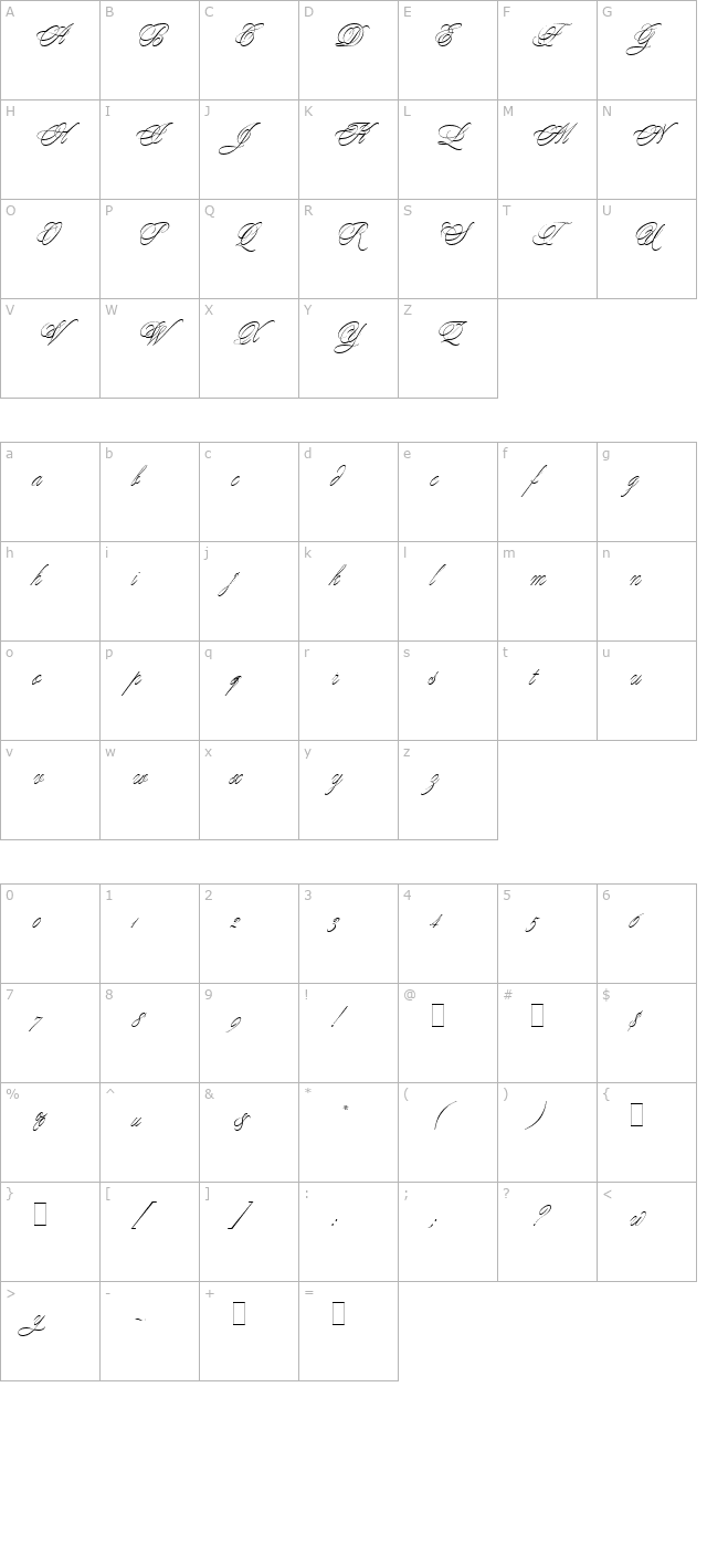 Young Baroque LET character map