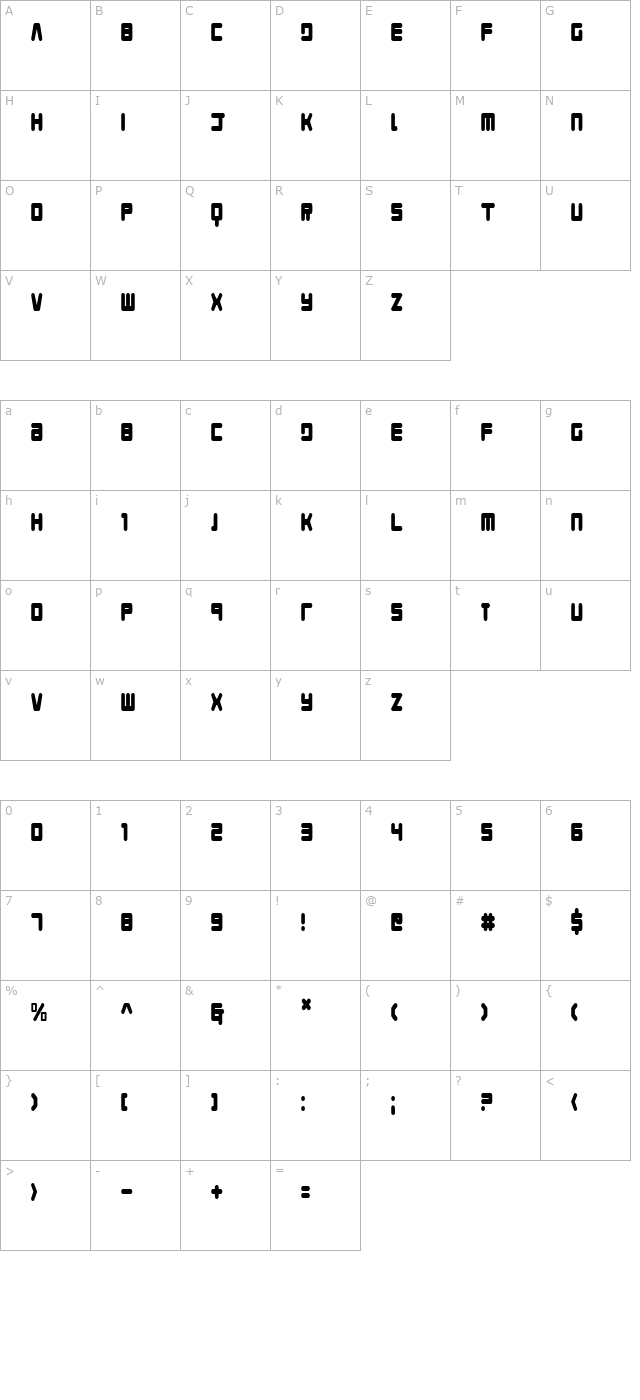 Young Techs Condensed character map