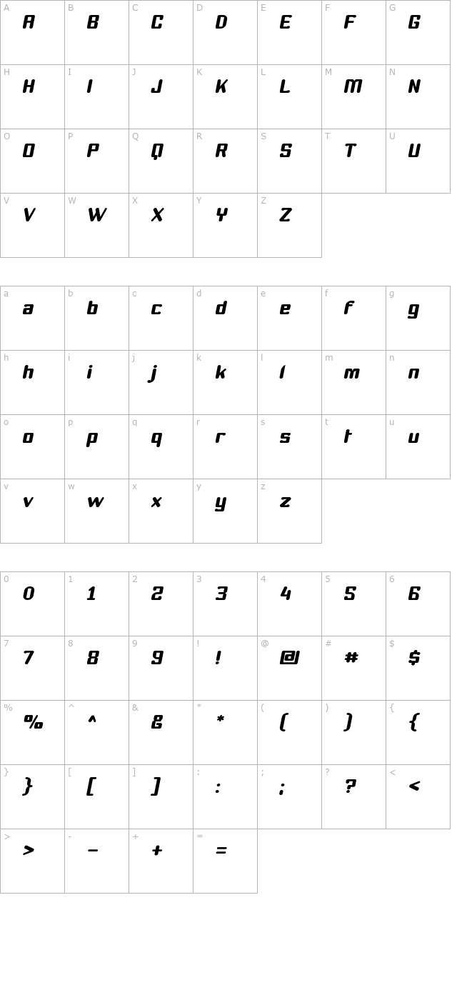 youthanasia-italic character map