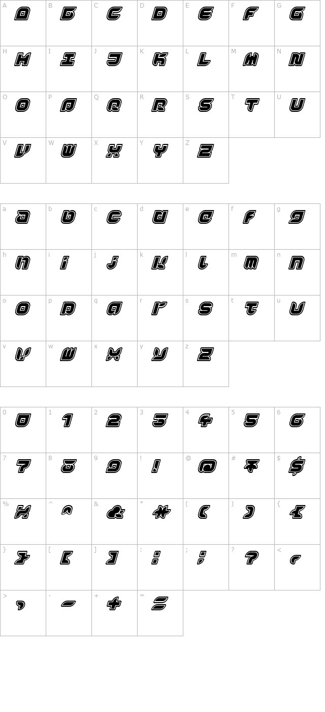 Yr72InlineItalic character map