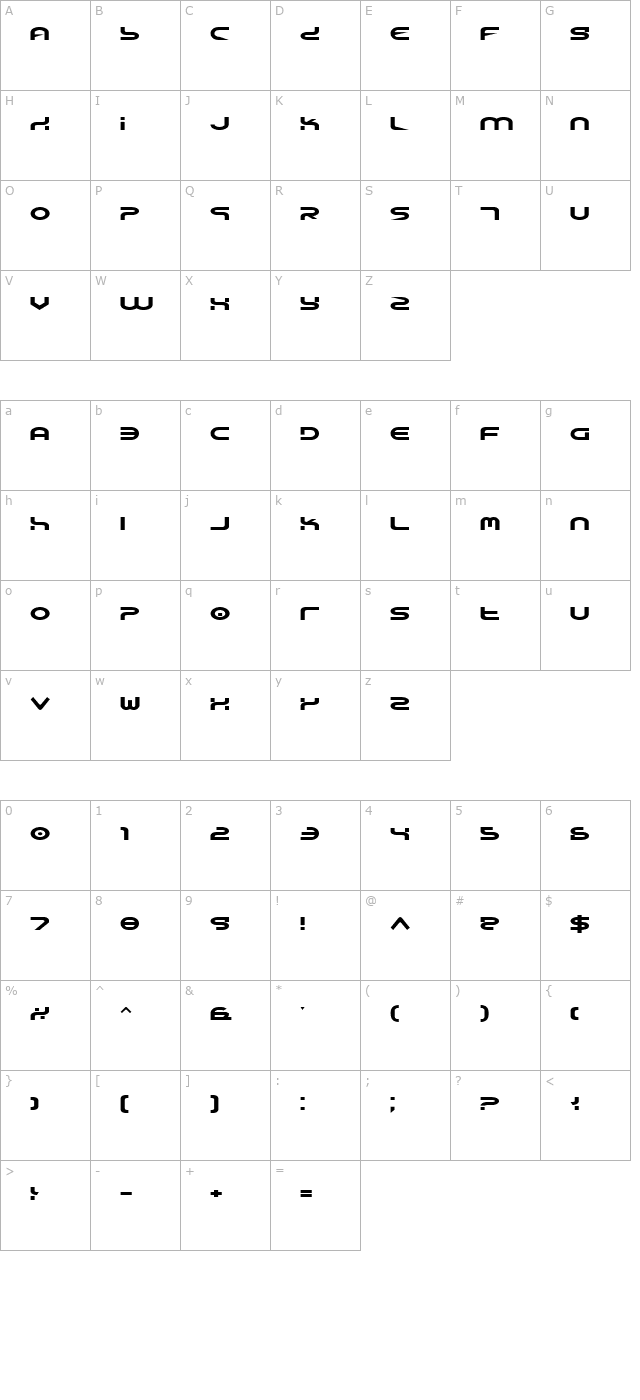 Yukon Tech Expanded character map