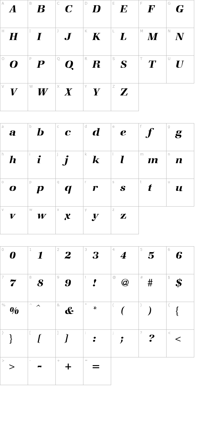 ZabriskieBook-BoldItalic character map