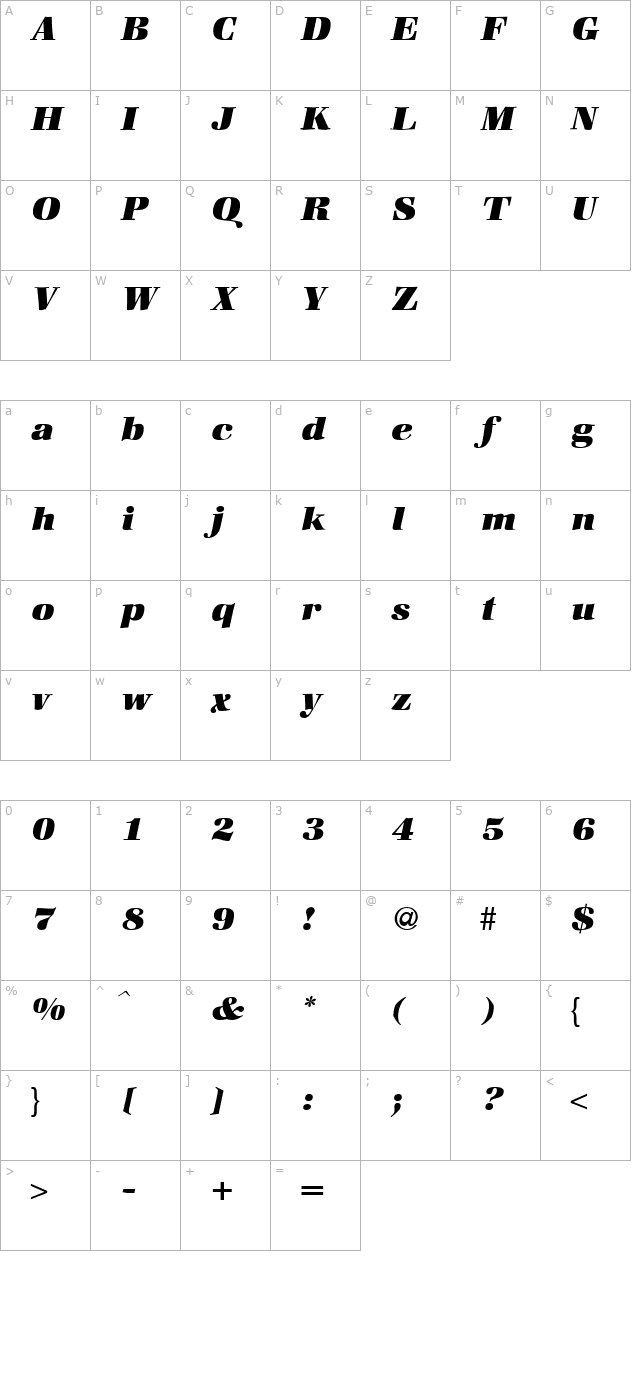 zabriskiebookheavy-regularitalic character map