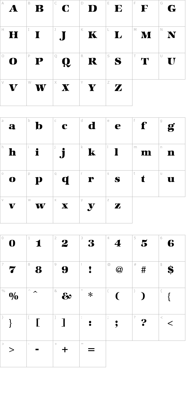 ZabriskieInternationalHeavy-Regular character map