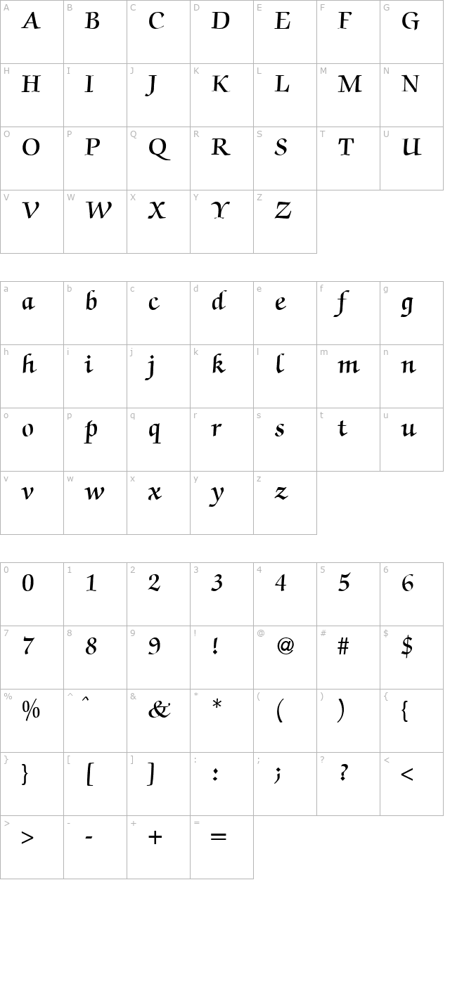 ZabriskieScriptDemi-Regular character map