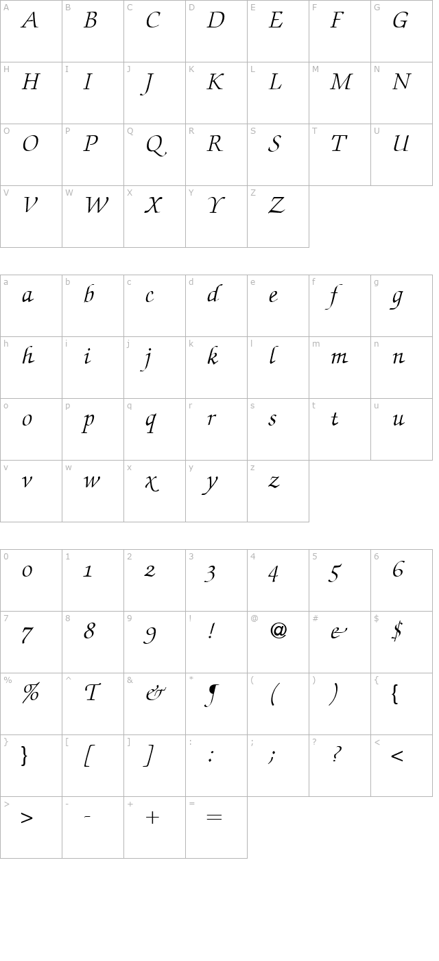 zabriskiescriptswash-italic character map