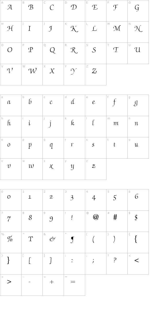 ZabriskieScriptSwash-Regular character map