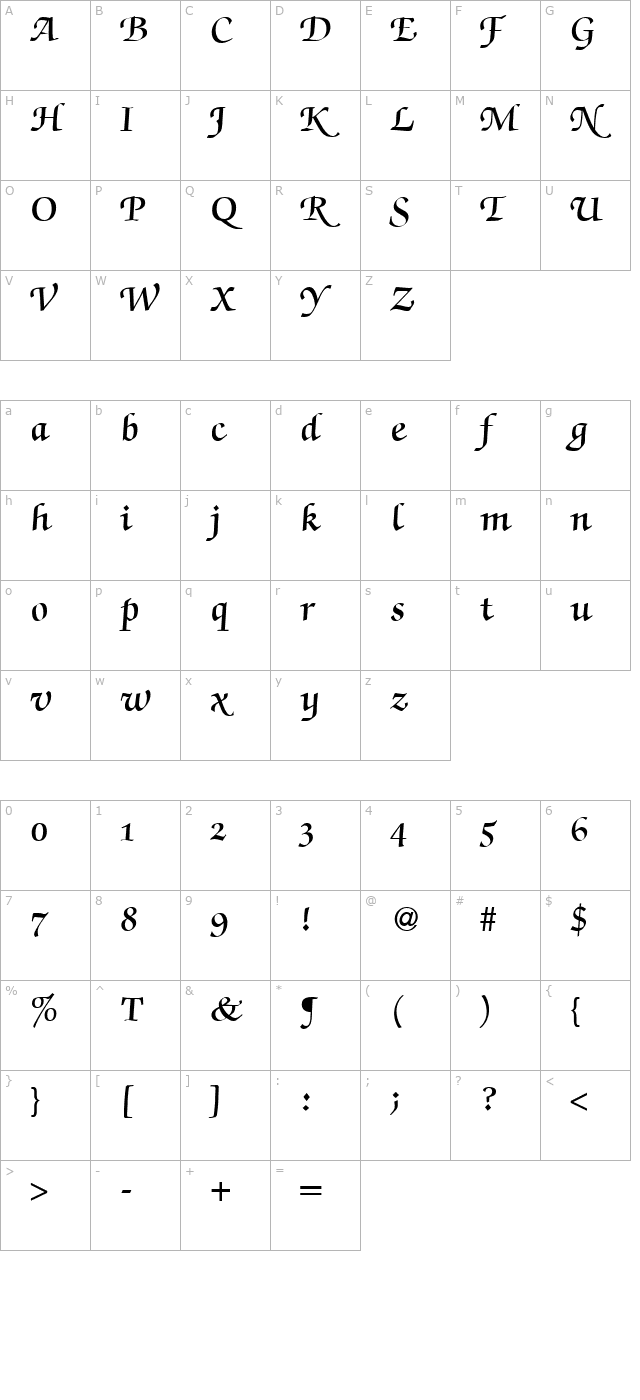 ZabriskieScriptSwashDemi-Regular character map