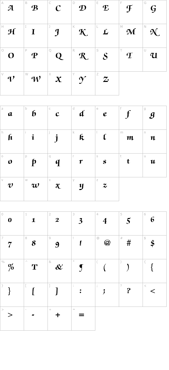 ZabriskieScriptSwashHeavy-Regular character map