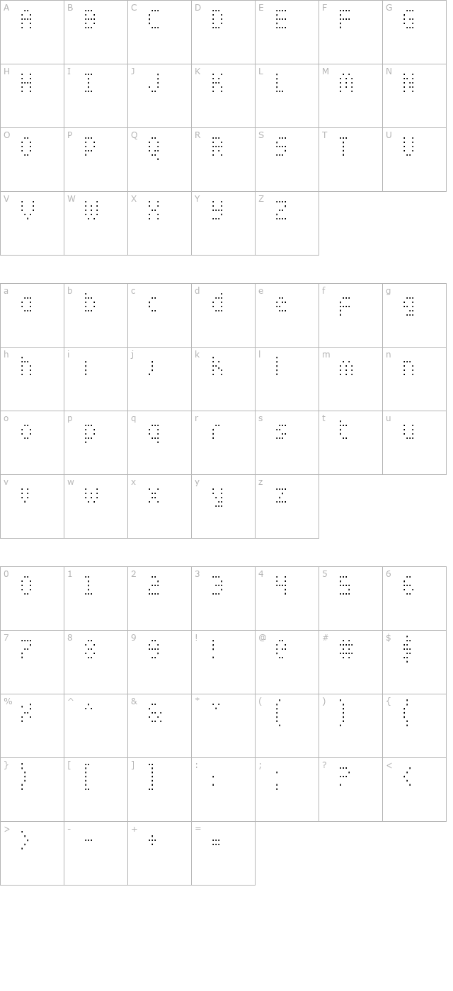 zado-condensed character map