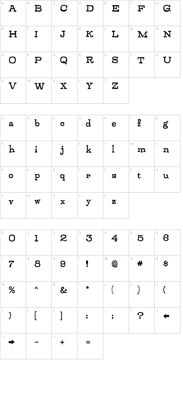 Zalderdash character map