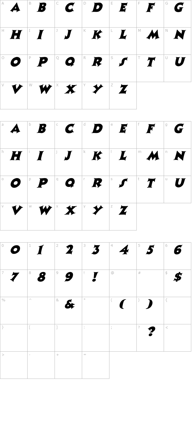 zaleski-italic character map