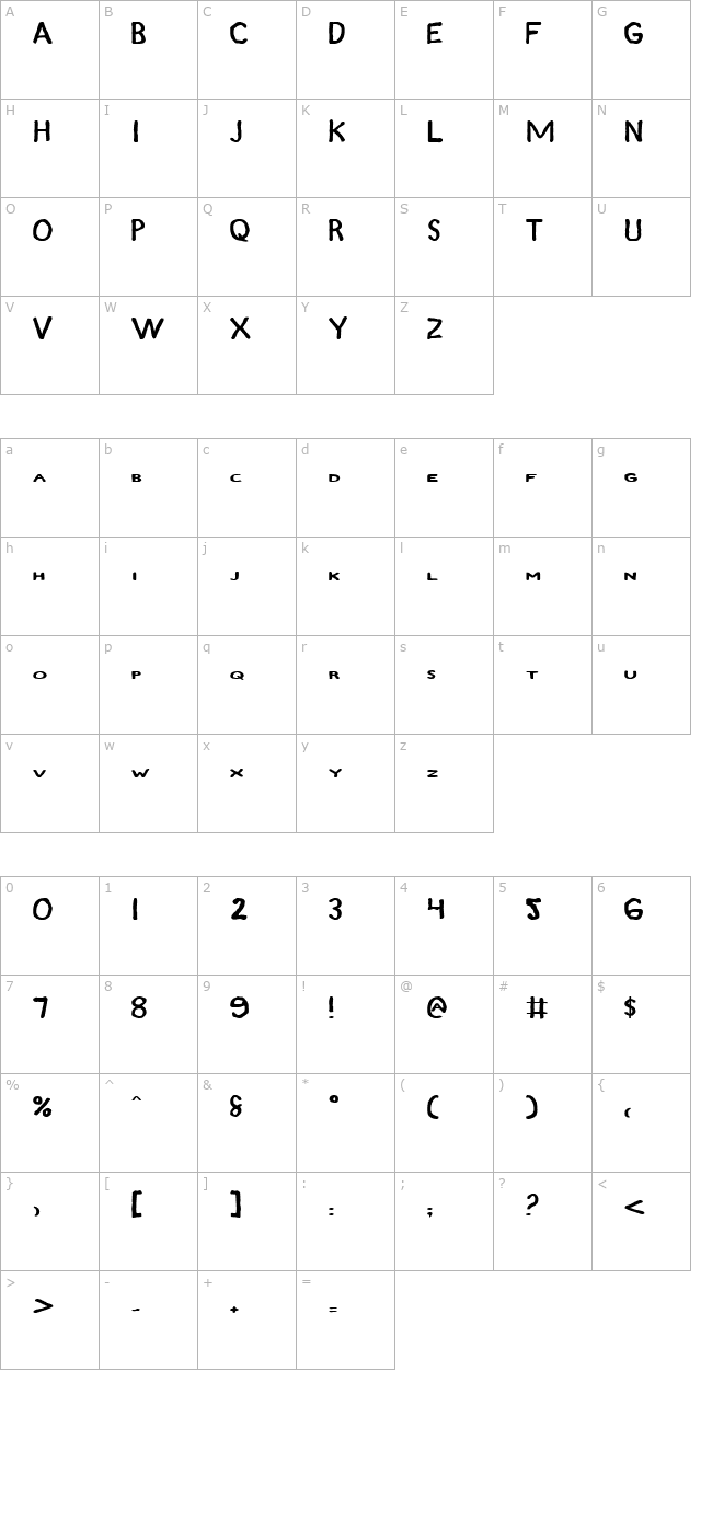 Zamboni Joe Expanded character map