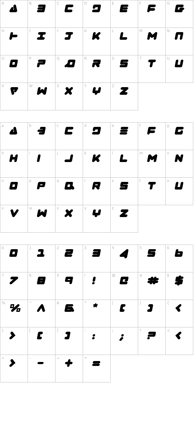 zealot-italic character map