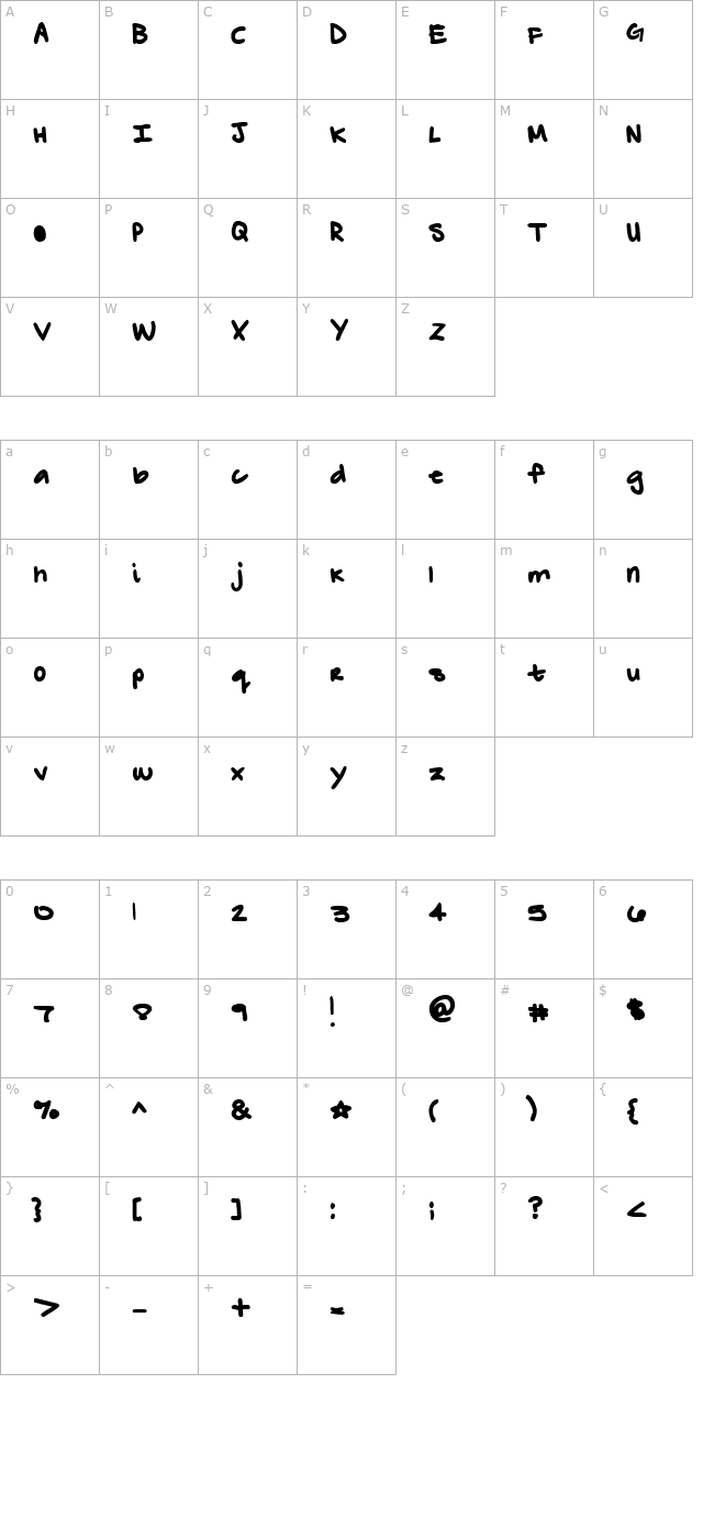 ZebraFlames Bold character map