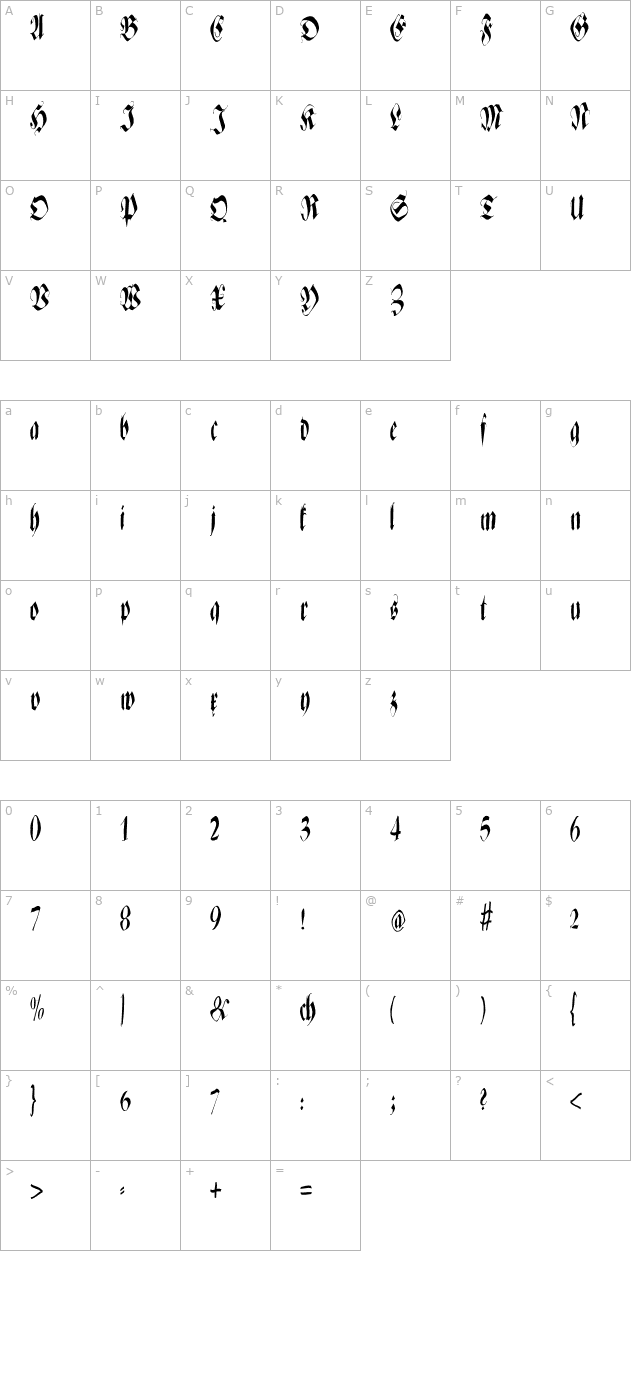 zenfraxfreestylecondensed character map