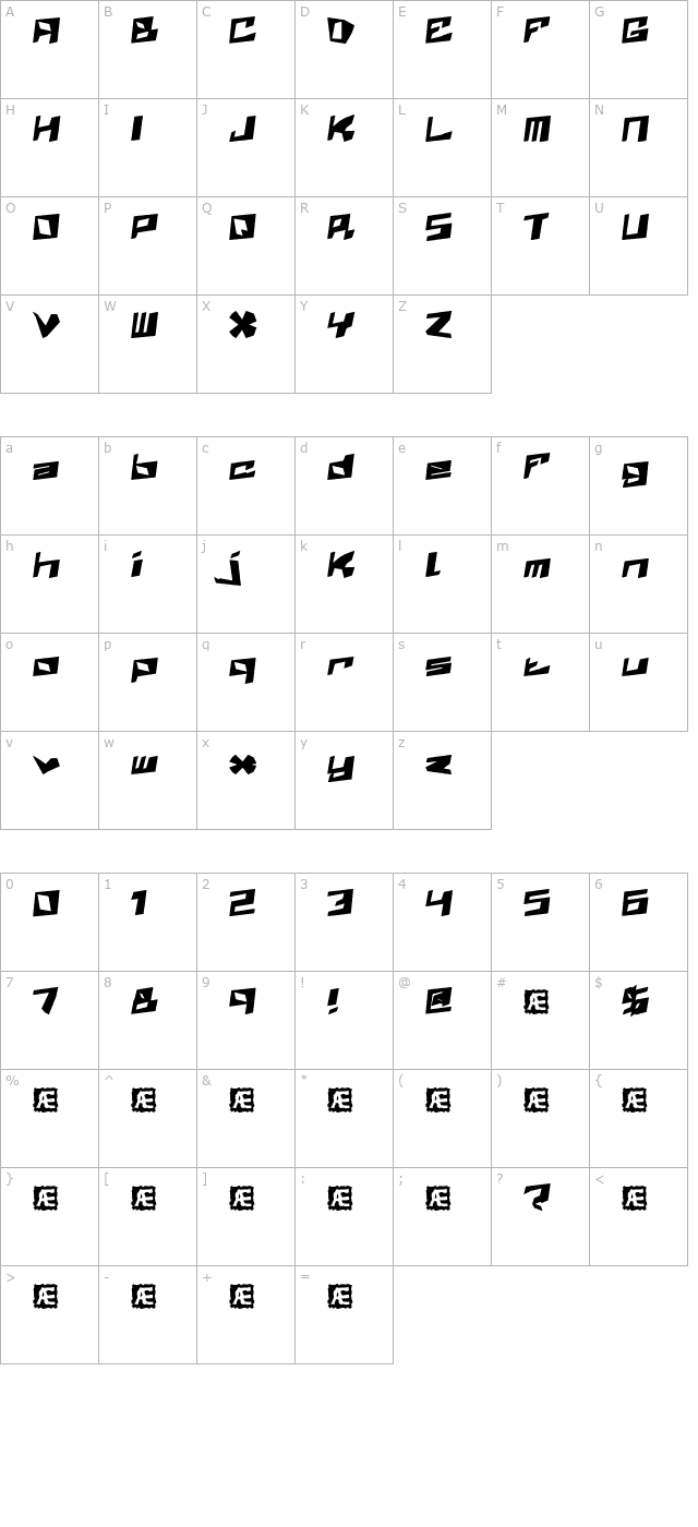 Zenith (BRK) character map