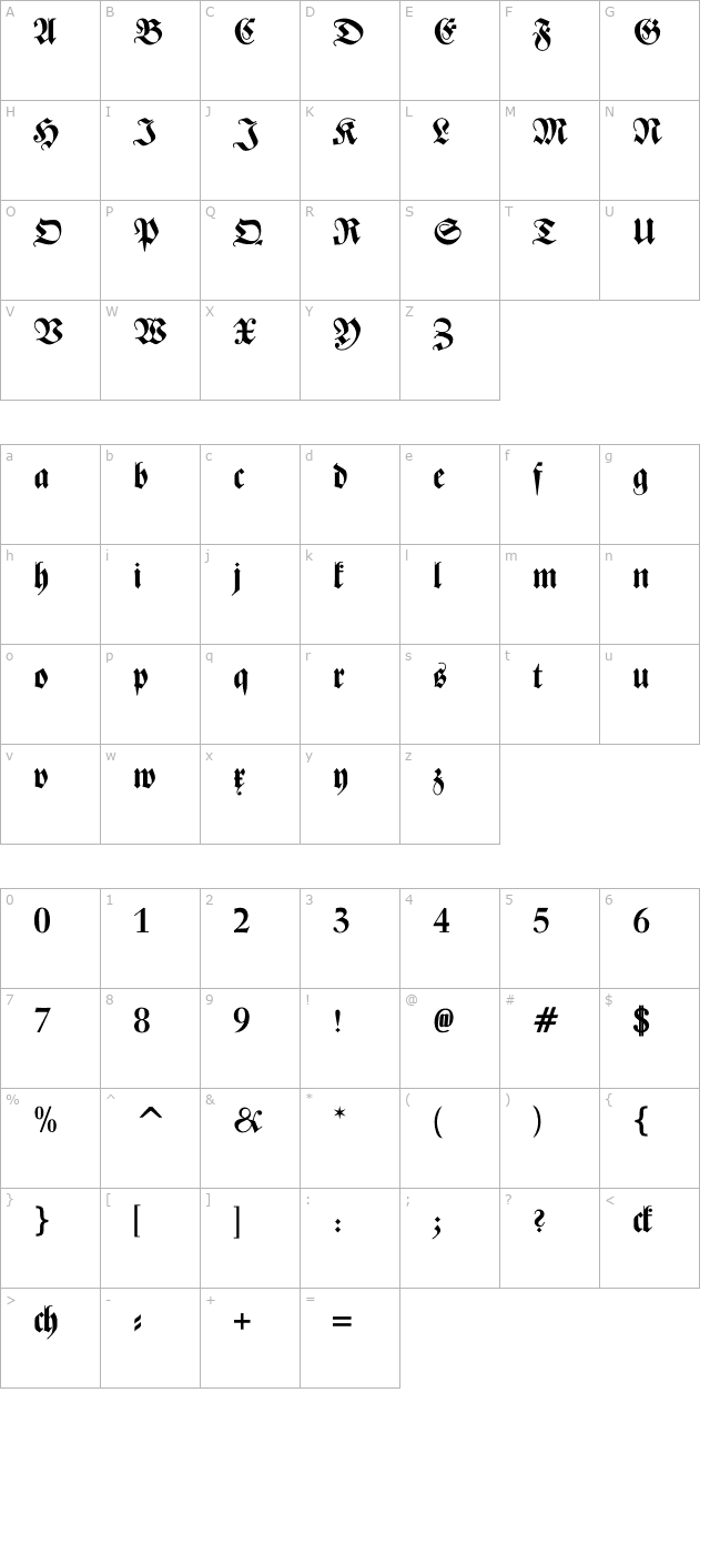 zentenar-fraktur-bold character map