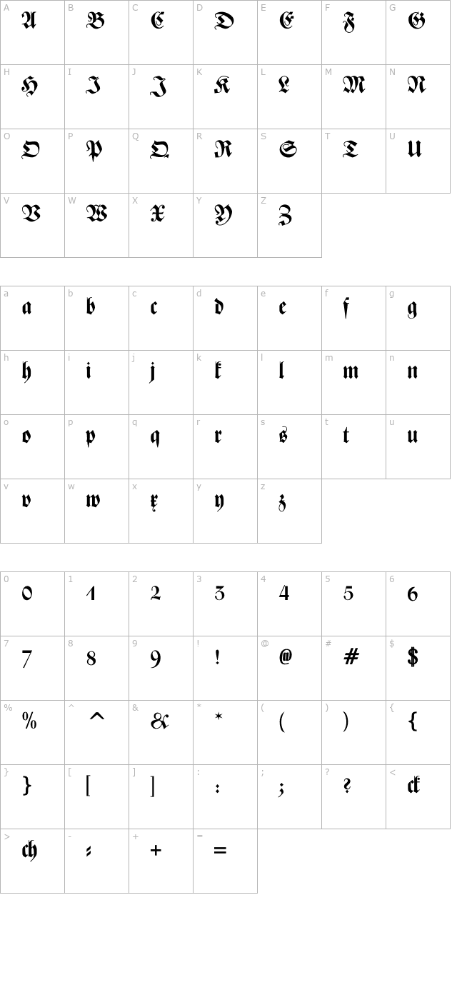 zentenar-fraktur-osf-bold character map