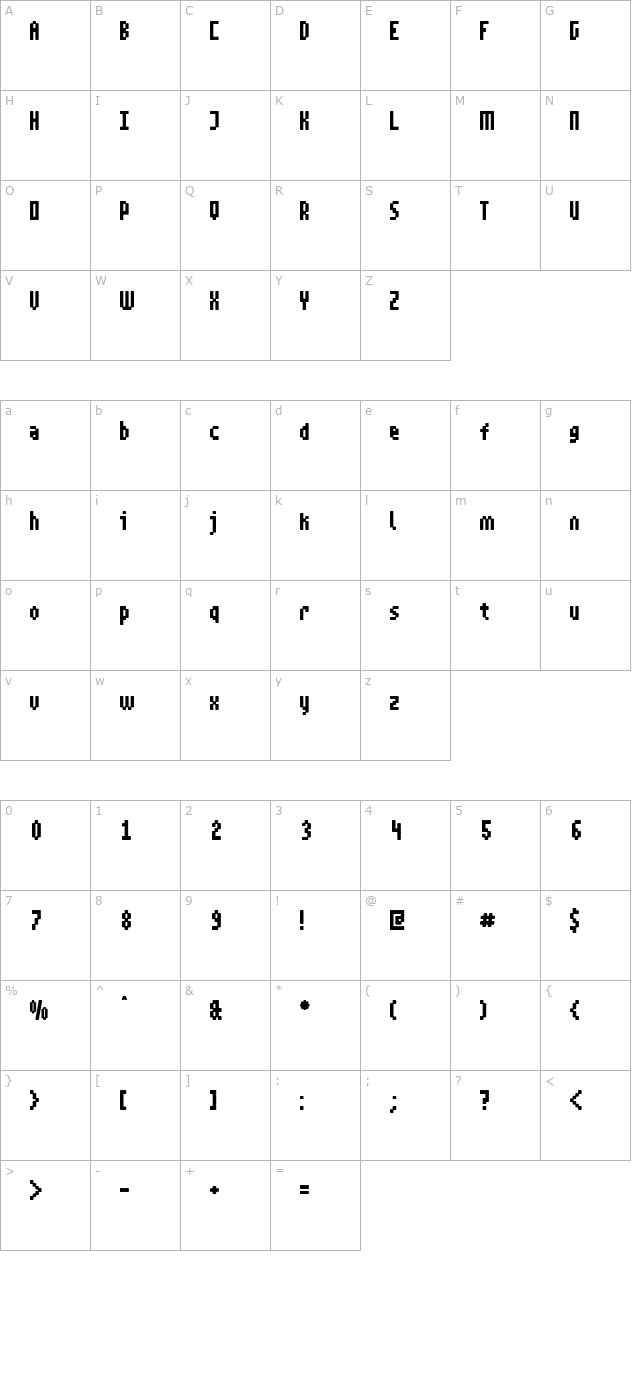 ZEro Bold character map