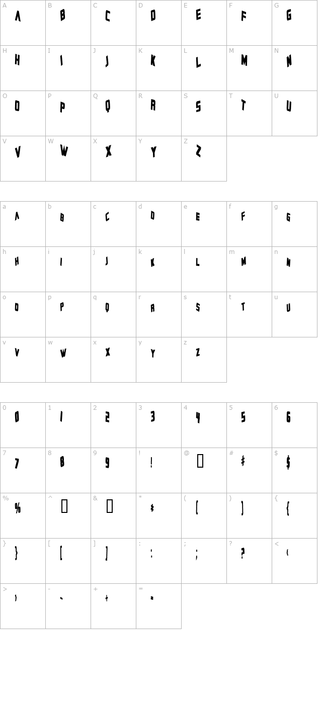 Zero Gravity Bold character map