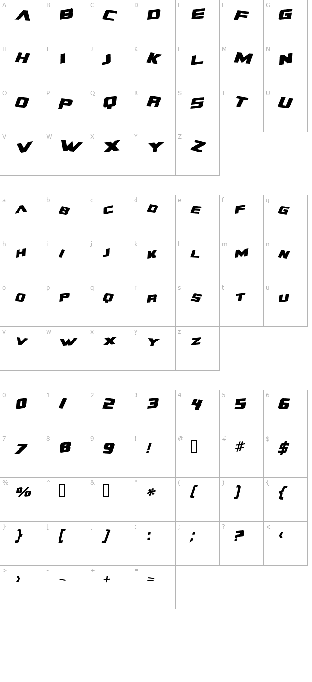 zero-gravity-extended-bold-italic character map