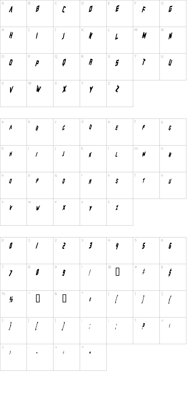 zero-gravity-italic character map