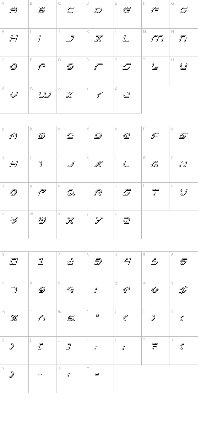 zeta-sentry-3d-italic character map