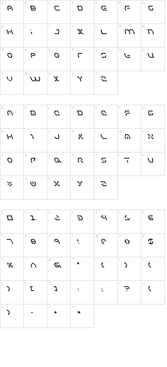 Zeta Sentry Bold Leftalic character map