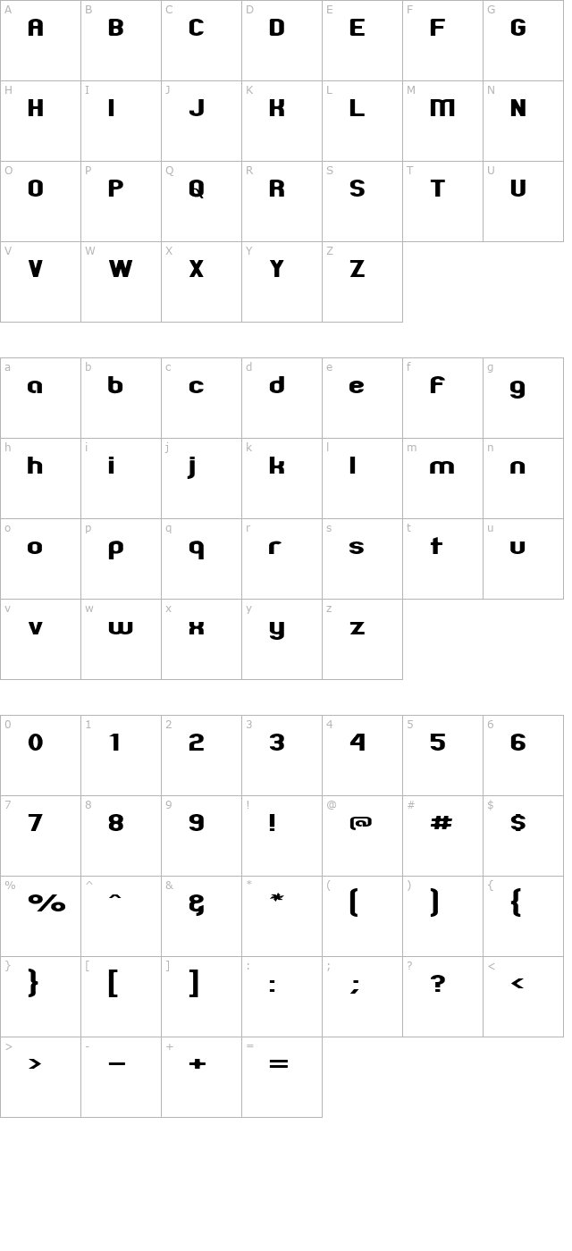 Zillah Modern Expanded character map