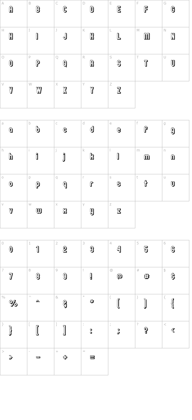 Zillah Modern Offset Outline character map