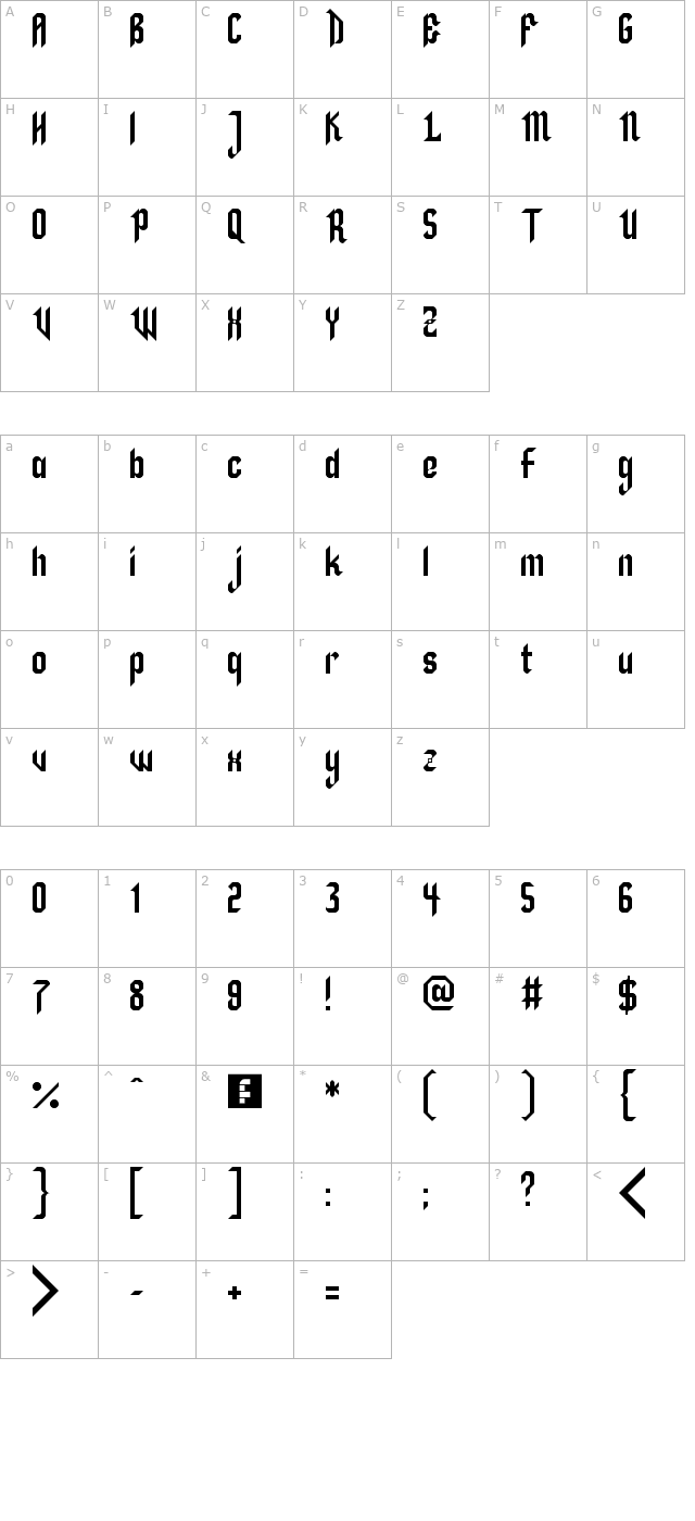 Zillah character map