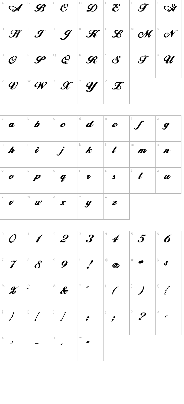 Zimmerman Bold character map