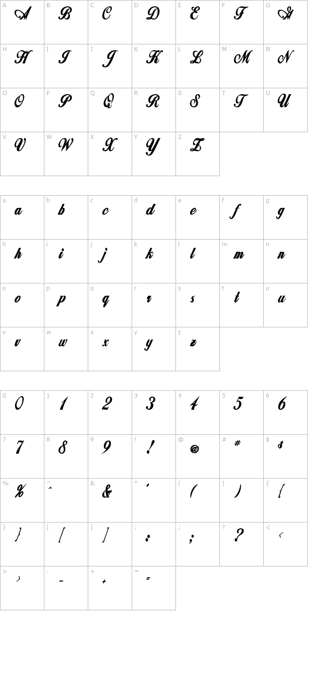 zimmermancondensed-bold character map