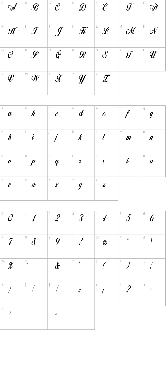 ZimmermanCondensed character map