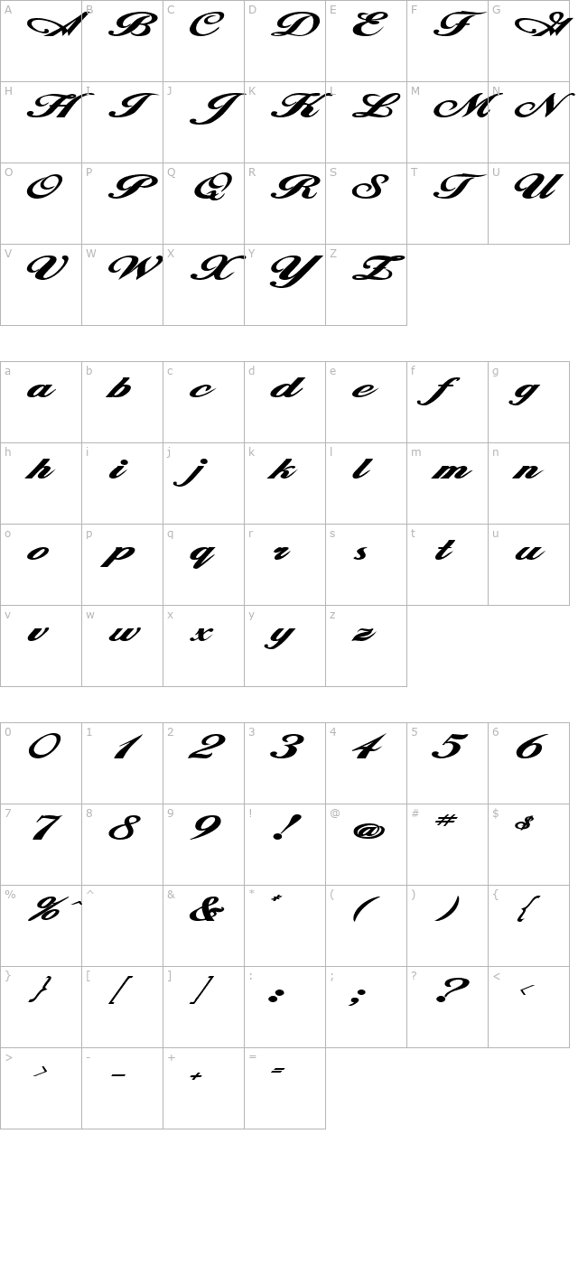 ZimmermanExtended Bold character map