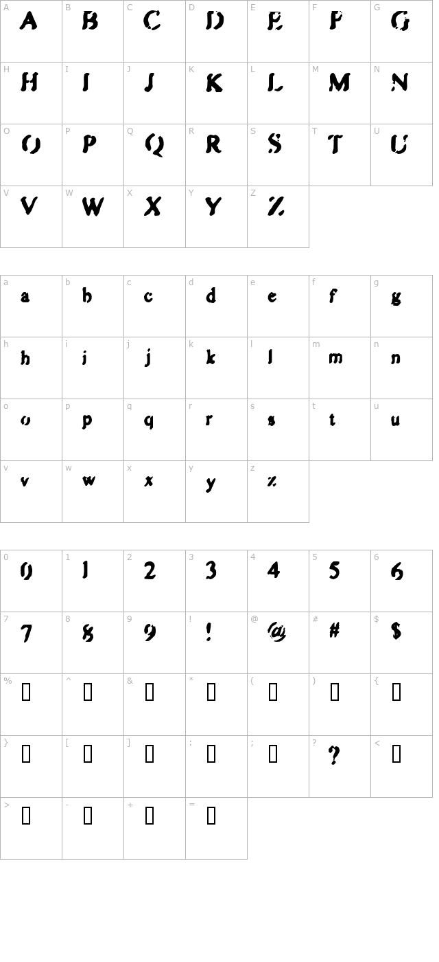 Zipple Bold character map