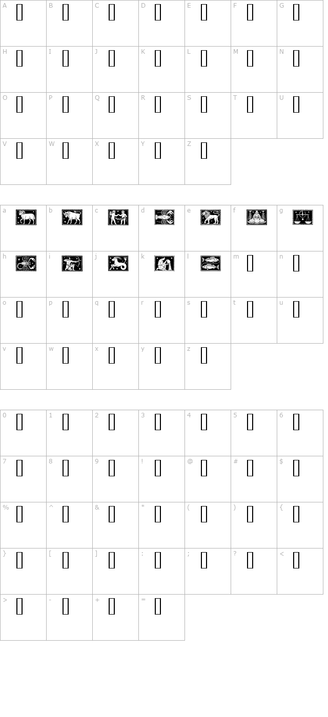 Zodiac 01 character map