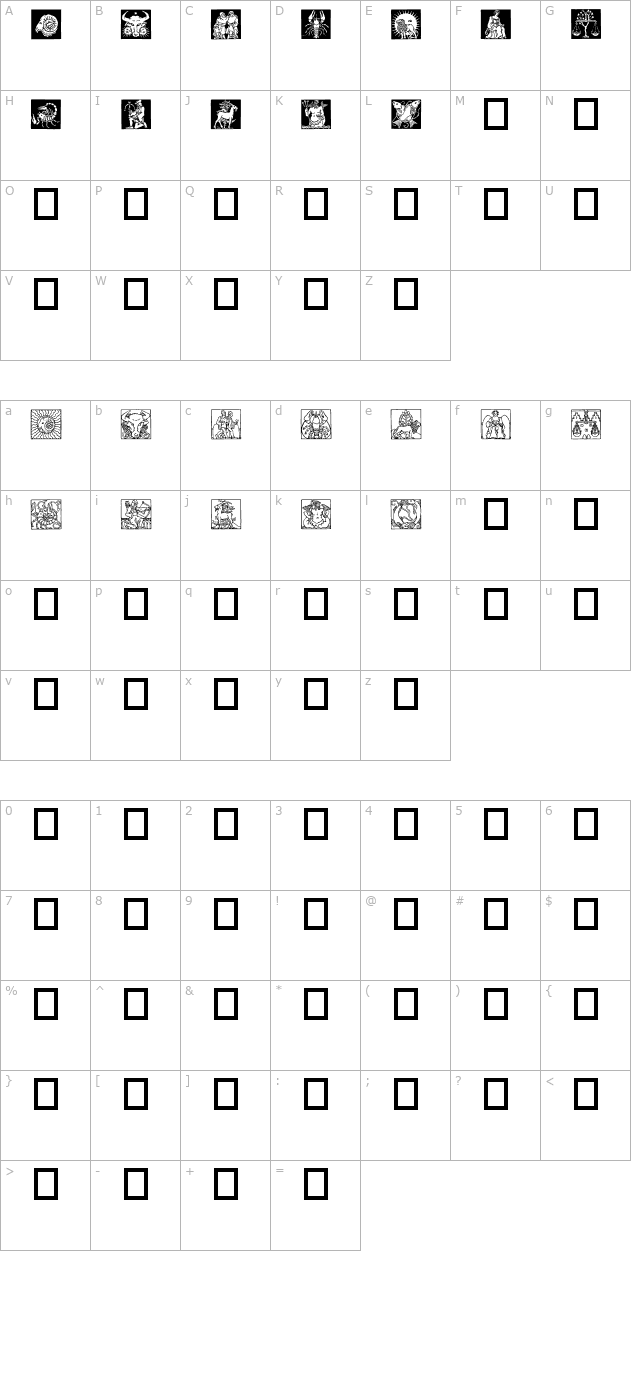 Zodiac 03 character map